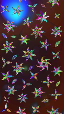 Kahverengi ve mavi renklerde. 3D çiçekler, eskiz. Raster illüstrasyonu.