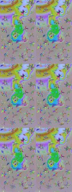 Raster illüstrasyonu. Çiçek desenli çizim. Gri ve nötr renkte çiçekler. Asya tekstil tarzında. Raster illüstrasyonu.