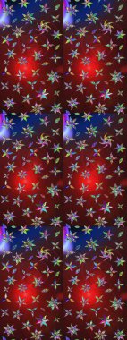 Çiçek desenli çizim. Raster illüstrasyonu. Kahverengi ve kırmızı renklerde Asya tekstili.