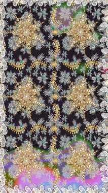 Raster altın pürüzsüz desen. Doğu tarzı arabesk tarzında altın elementler. Kusursuz altın desenli bukleler. Gri ve kahverengi renklerde pürüzsüz desen.