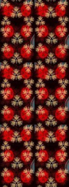 Siyah ve kırmızı renklerde Asya tekstili. Raster illüstrasyonu. Suluboya çiçekli çiçek deseni.