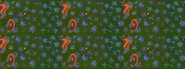 Çiçekli karalama şeklinde Raster çiçek deseni. Nazik, sevimli çiçek arkaplanı. Yeşil ve mavi renkte çiçekler.