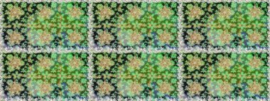 Yeşil ve nötr renklerde altın elementler. Geleneksel klasik raster altın pürüzsüz desen. Barok tarzında kusursuz bir doğulu süsü..