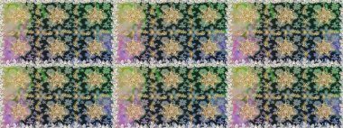 Gri ve nötr renklerdeki altın element. Altın çiçekli, pürüzsüz desen. Damask arkaplanı. Barok tarzında altın çiçekli süs..