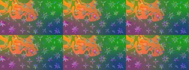 Çiçeksel çizim kalıbının yansıması. Vadinin çiçekleri yeşil ve mavi renklerde.