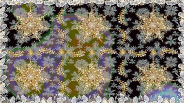 Gri ve siyah renklerdeki altın desenli altın elementler. Kusursuz altın desen. Raster doğulu süsü.