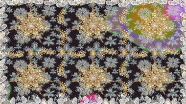 Gri ve kahverengi renklerdeki altın desenli altın elementler. Geleneksel oryantasyon süsü. Kusursuz klasik raster altın desenli. Klasik vintage arkaplan.