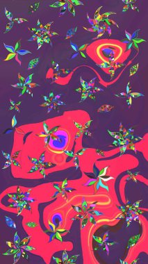 Moda arka planında parlak buketler. Raster illüstrasyonu. Kumaş, duvar kağıdı ve kağıt üzerine baskı yapmak için gelişen arka plan. Eski usul küçük çiçekli şirin bir eskiz deseni..