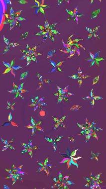 Çiçeksel çizim kalıbının yansıması. Vadinin çiçekleri mor ve yeşil renklerde.