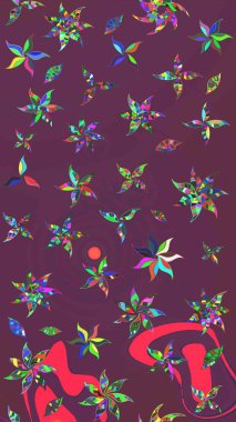 Kahverengi ve mor renklerde karalamalar çizilmiş çiçek deseni. Raster illüstrasyonu.