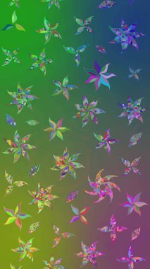 Raster illüstrasyonu. Yeşil ve mavi renklerde. Raster illüstrasyonundaki çiçek desenli çizim. Güzel kumaş deseni.