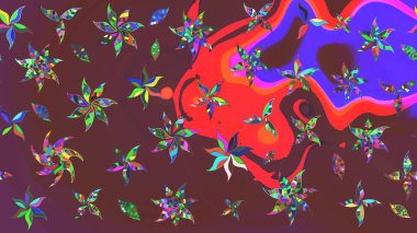 Kahverengi ve mor renkli çiçekler. Çiçek desenli eskiz. Düz Çiçek Elementleri Tasarım Raster illüstrasyonu. Renkli Bahar Teması çizim şablonu.