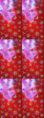 Raster Güzel kumaş deseni. Raster suluboya deseni, narin çiçekler, kırmızı ve pembe çiçekler, tebrik kartı şablonu..