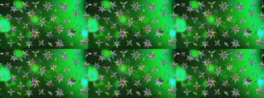 Yeşil ve mavi renkli bitkilerden oluşan parlak çiçekli çizim deseni.