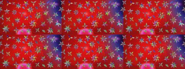 Kırmızı ve mor renkte çiçekler. Çiçekli karalama şeklinde Raster çiçek deseni. Nazik, narin çiçek arkaplanı.