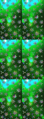 Şirin çiçekli, desenli, yeşil ve mavi renkli renkli bir eskiz. El çizimi çiçek çizimi deseni (fayans). Tekstil için suluboya çizim deseni.