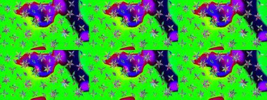 Raster illüstrasyonundaki çiçek desenli çizim. Yeşil ve mavi renkte çiçekler. Renkli Bahar Teması eskiz kalıbı. Düz Çiçek Elementleri Tasarımı.