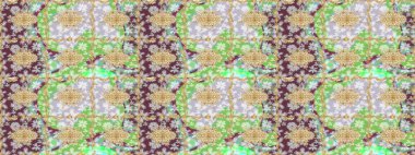 Tasarım için Damask çizim kalıbı. Tarafsız renklerde altın elementlerle Raster çizim deseni.