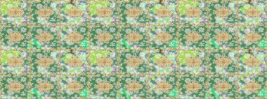 Barok tarzında altın çiçekli süs. Doku arka planında altın duvar kâğıdı. Damask çizimi tekrarlanıyor. Tarafsız renklerde altın element.