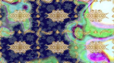 Barok tarzında eskiz oryantal süsü. Geleneksel altın sarısı desenli mavi renkli ve altın elementli.