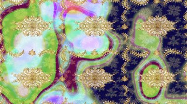 Tarafsız renklerde altın elementlerle çizim. Klasik Raster altın desenini çiz. Geleneksel oryantasyon süsü. Klasik vintage arkaplan.