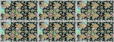 Kusursuz kraliyet lüksü, altın barok kumaş rengi. Altın antika ortaçağ dekoratifi, yapraklar ve tarafsız renklerde altın desenli süslemeleri olan pürüzsüz bir desen..