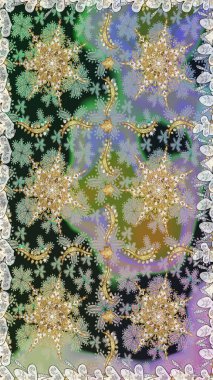 Raster illüstrasyonu. Raster altın desen. Altın elementli gri renkler. Doğu tarzı arabesk. Kusursuz altın desenli bukleler..