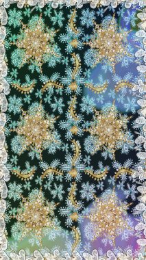 Tarafsız renklerde altın çiçekli altın desenler. Senin tasarımın için, duvar kağıdı. Raster geometrik arka plan. Altın rengi kusursuz illüstrasyon.