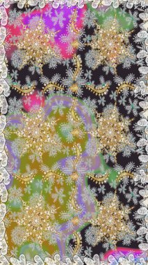 Süslü dekorasyon. Lüks, kraliyet ve Viktorya dönemi konsepti. Altın elementli gri renkli altın desenli. Raster klasik barok çiçeksiz altın desenli..