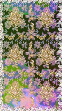 Davetiyeler, kartlar, web sayfası için Raster illüstrasyon. Tarafsız renklerde altın element. Çizgi sanatı tasarım şablonu için kusursuz sınır. Altın desenli çiçek dekoru. Doğu tarzı ögesi.