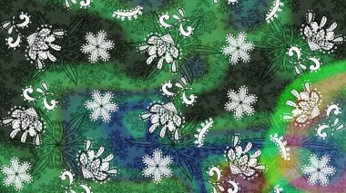 Düz Çiçek Elementleri Tasarımı. Renkli Bahar Teması eskiz kalıbı. Yeşil ve mavi renkte çiçekler. Sevimli çiçek raster deseni.