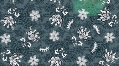 Vadinin yeşil ve mavi renkli çiçekleri. Çiçeksel çizim kalıbının çizimi.