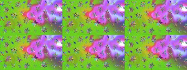 Raster illüstrasyonu. Suluboya, elle çizilmiş. Yeşil ve mor yapraklı yabani çiçekler. Taslak arkaplan deseni.