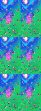 Çiçekli karalama şeklinde Raster çiçek deseni. Yeşil ve mavi renkte çiçekler. Nazik, narin çiçek arkaplanı.