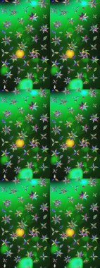 Raster illüstrasyonu. Yeşil ve gri renkli Asya tekstili. Çiçek desenini çiz.