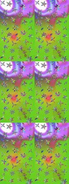 Yeşil ve mor renkli manzaralı çiçek deseni. Sevgililer günü ve tebrik kartı konsepti için şık bir davetiye. Çiçek kompozisyonu, el boyası, hassas şablon. Üst görünüm, yumuşak biçim.