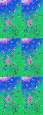 Yeşil ve mavi renkte güzel bir tekstil. Suluboya çiçekli çiçek deseni. Raster illüstrasyonu.