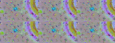 Raster illüstrasyonu. Suluboya çiçekli çiçek deseni. Gri ve nötr renklerde Asyalı tekstil.