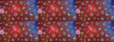 Yaz çiçekleri teması. Klasik çiçekler. Suluboya resim taklit Raster çizimi. Kahverengi ve kırmızı renkler. El çizimi soyut süslü elementler.