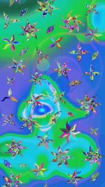 Miles Fleur, süslü püslü bir süs. Raster illüstrasyonu. Eskiz geçmişi. Kumaş, tekstil, duvar kağıdı baskısı için. Tomurcukları papatya çiçekleri olan sevimli bir çiçek deseni. Antika retro tarzı.