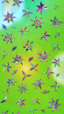 Çiçek tasarımı için inanılmaz bir kolaj cenneti tarzı. Çiçekli zambakların eskiz geçmişi. Parlak çiçekli kolaj çiçekleri yeşil ve nötr.