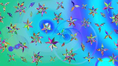 Çiçekli yumuşak bir eskiz şekli. Yumuşak, bahar çiçekleri mavi ve yeşil renklerde. Raster çiçekleri klasik tarzda çizilmiş. Raster illüstrasyonu.