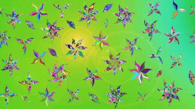 Suluboya resim taklit Raster çizimi. Klasik çiçekler. El çizimi, soyut ve süslü elementler. Yeşil ve sarı renkler. Yaz çiçekleri teması.