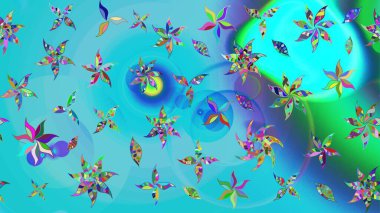 Renkli Bahar Teması eskiz kalıbı. Çiçekli çizim şekli. Düz Çiçek Elementleri Tasarımı. Mavi ve yeşil renkte çiçekler.