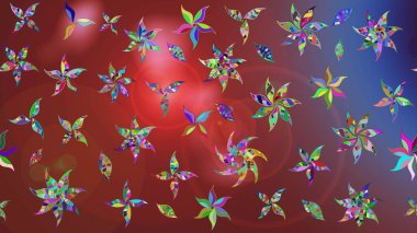 Raster illüstrasyonu. Kahverengi ve kırmızı kıvırcık çiçekler kahverengi ve kırmızı renklerde şekillenir. Klasik çiçek tasarım elementleri.