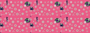 Varicolopink ve nötr raster çizimi. Küçük çiçekteki sevimli çiçek deseni. Birçok pembe ve nötr soyut çiçekli tropik çizim deseni.