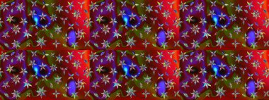 Raster illüstrasyonu. Çiçek desenli çizim. Kırmızı ve kahverengi renkli Asyalı tekstil.