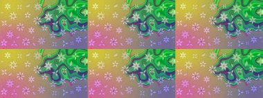 Robot resim. Yeşil ve nötr renklerde çiçekler. Raster illüstrasyonu. Şirin çiçek elementleri..