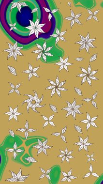 Şirin çiçekli eskiz deseni ve sarı ve nötr renklerde yapraklar, suluboya çiçek deseni, duvar kağıdı, kart ya da kumaş için fayanslı. Raster illüstrasyonu.