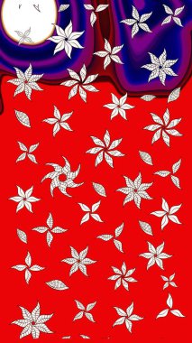 Şatafatlı bahar bahçesi dokusu. Raster illüstrasyonu. Kırmızı ve nötr renkler üzerine çiçek çizimi. Çiçek deseni. Kırmızı ve nötr renkte çiçekler.